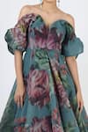 Shop_Geisha Designs_Blue Polyester Printed Floral Sweetheart Off Shoulder Botanical Gown  _Online_at_Aza_Fashions