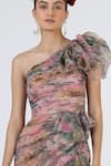 Buy Geisha Designs Pink Polyester Printed Floral One Shoulder Ruffle Gown Online at Aza Fashions Buy_Geisha Designs_Pink Polyester Printed Floral One Shoulder Ruffle Gown _Online_at_Aza_Fashions