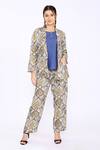 Buy_Linen Bloom_Blue 100% Pure Linen Printed Morocco Open Blazer _at_Aza_Fashions