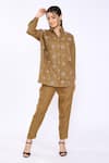 Linen Bloom_Brown 100% Pure Linen Embroidered Floral Shirt Collar  _Online_at_Aza_Fashions