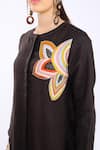 Buy_Linen Bloom_Brown 100% Pure Linen Embroidered Floral Round Asymmetric Tunic _Online_at_Aza_Fashions