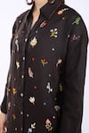 Buy_Linen Bloom_Brown 100% Pure Linen Embroidered Floral Shirt Collar  _Online_at_Aza_Fashions