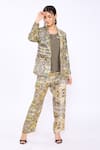 Linen Bloom_Multi Color 100% Pure Linen Printed Diamond Open Blazer _Online_at_Aza_Fashions