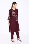 Linen Bloom_Wine 100% Pure Linen Embroidered Floral Round Tunic _Online_at_Aza_Fashions