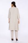 Shop_Linen Bloom_Beige 100% Pure Linen Cutdana Round Embroidered Tunic_at_Aza_Fashions