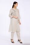 Linen Bloom_Beige 100% Pure Linen Cutdana Round Embroidered Tunic_Online_at_Aza_Fashions