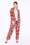 Linen Bloom_Red 100% Pure Linen Printed Floral Open Blazer _Online_at_Aza_Fashions