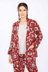 Buy_Linen Bloom_Red 100% Pure Linen Printed Floral Open Blazer _Online_at_Aza_Fashions