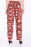 Shop_Linen Bloom_Red 100% Pure Linen Printed Floral Pant _at_Aza_Fashions