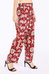 Linen Bloom_Red 100% Pure Linen Printed Floral Pant _Online_at_Aza_Fashions