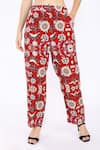 Buy_Linen Bloom_Red 100% Pure Linen Printed Floral Pant _Online_at_Aza_Fashions