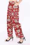 Shop_Linen Bloom_Red 100% Pure Linen Printed Floral Pant _Online_at_Aza_Fashions