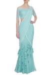 Buy_ARPAN VOHRA_Blue Georgette Bardot Pre-draped Lehenga Saree With Blouse For Women_at_Aza_Fashions