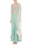 Buy_J By Jannat_Green V Neck Organza Cape And Chanderi Sharara Set  _Online_at_Aza_Fashions