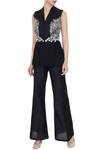 Buy_J by Jannat_Black V Neck Fringed Top And Pant Set For Women_at_Aza_Fashions
