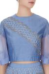 Eclat by Prerika Jalan_Blue Silk Chanderi Round Embroidered Crop Top And Lehenga Set For Women_at_Aza_Fashions