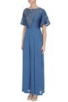 Buy_Eclat by Prerika Jalan_Blue Silk Chanderi Applique Floral Boat Neck Jumpsuit For Women_Online_at_Aza_Fashions