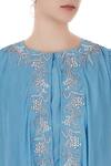Eclat by Prerika Jalan_Blue Crepe Embroidered Zari Work Jewel Asymmetrical Top And Skirt Set For Women_at_Aza_Fashions