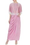 Buy_Eclat by Prerika Jalan_Pink Crepe Open Embroidered Cape And Draped Skirt Set For Women_at_Aza_Fashions