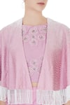 Eclat by Prerika Jalan_Pink Crepe Open Embroidered Cape And Draped Skirt Set For Women_at_Aza_Fashions
