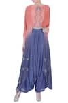 Buy_Eclat by Prerika Jalan_Blue Crepe Embroidered Round Crop Top And Draped Pant Set For Women_at_Aza_Fashions