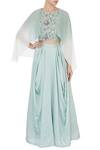 Buy_Eclat by Prerika Jalan_Green Crepe Embroidered Round Crop Top And Cowl Draped Pant Set For Women_at_Aza_Fashions
