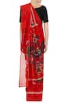 Shop_Mr. Ajay Kumar_Red Handloom Cotton Printed Saree  _at_Aza_Fashions