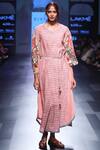Shop_Divya Sheth_Pink Handwoven Cotton Dress With Belt_at_Aza_Fashions