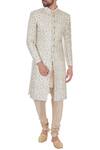 Buy_Kommal Sood_Beige Silk Embroidered Sherwani Set_at_Aza_Fashions