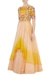 Buy_Priyanka Jain_Yellow Round Embroidered Layered Lehenga Set _Online_at_Aza_Fashions