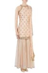 Priyanka Jain_Peach Halter Embroidered Kurta Sharara Set _Online_at_Aza_Fashions