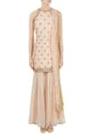 Shop_Priyanka Jain_Peach Halter Embroidered Kurta Sharara Set _Online_at_Aza_Fashions