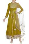 Buy_Priyanka Singh_Mustard Organic Cotton Gota And Sequin Double Layered Anarkali Kurta For Women_at_Aza_Fashions