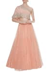 Buy_Divya Kanakia_Peach Lehenga Net Embroidered Mukaish One Shoulder Blouse And Set _at_Aza_Fashions