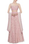 Buy_Nadine Dhody_Pink Hand Embroidered Bustier Blouse With Lehenga And Dupatta Set_at_Aza_Fashions