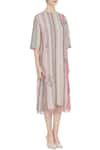 Eka_Multi Color Multi-colored Linen Handwoven Striped Midi Dress_Online_at_Aza_Fashions