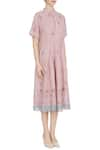 Eka_Pink Linen Floral Hand Block Print Midi Dress_Online_at_Aza_Fashions