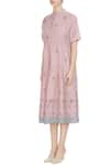 Buy_Eka_Pink Linen Floral Hand Block Print Midi Dress_Online_at_Aza_Fashions