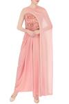 Buy_Nidzign Couture_Pink Crepe Georgette Asymmetric Top And Draped Pant Set For Women_at_Aza_Fashions