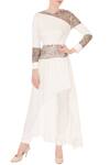 Buy_Nidzign Couture_Off White Soft Lycra Round Embroidered Asymmetric Tunic And Churidar For Women_at_Aza_Fashions
