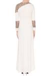 Shop_Nidzign Couture_Off White Soft Lycra Round Embroidered Asymmetric Tunic And Churidar For Women_at_Aza_Fashions