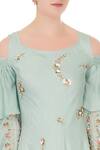 Nidzign Couture_Blue Silk Embellished Floral Motifs U Neck Tiered Gown For Women_at_Aza_Fashions