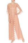 Buy_Nidzign Couture_Peach Crepe Georgette Organza Round Jumpsuit With Embroidered Cape For Women_at_Aza_Fashions