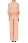 Shop_Nidzign Couture_Peach Crepe Georgette Organza Round Jumpsuit With Embroidered Cape For Women_at_Aza_Fashions