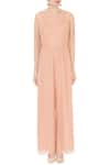 Shop_Nidzign Couture_Peach Crepe Georgette Organza Round Jumpsuit With Embroidered Cape _Online_at_Aza_Fashions