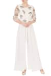 Buy_Nidzign Couture_White Crepe Georgette Round Embellished Jumpsuit With Cape _at_Aza_Fashions