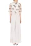 Shop_Nidzign Couture_White Crepe Georgette Round Embellished Jumpsuit With Cape _at_Aza_Fashions