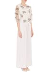 Nidzign Couture_White Crepe Georgette Round Embellished Jumpsuit With Cape For Women_Online_at_Aza_Fashions