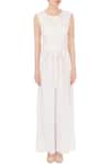 Shop_Nidzign Couture_White Crepe Georgette Round Embellished Jumpsuit With Cape For Women_Online_at_Aza_Fashions