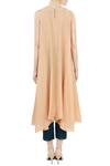 Shop_Shruti Ranka_Peach Crinkled Cotton Chevron Round Asymmetric Cape And Cropped Pant Set For Women_at_Aza_Fashions